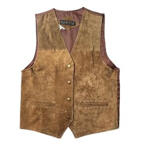 Vintage Dont Stop Leather Vest Womens M Brown Suede Western Boho Cinch Back